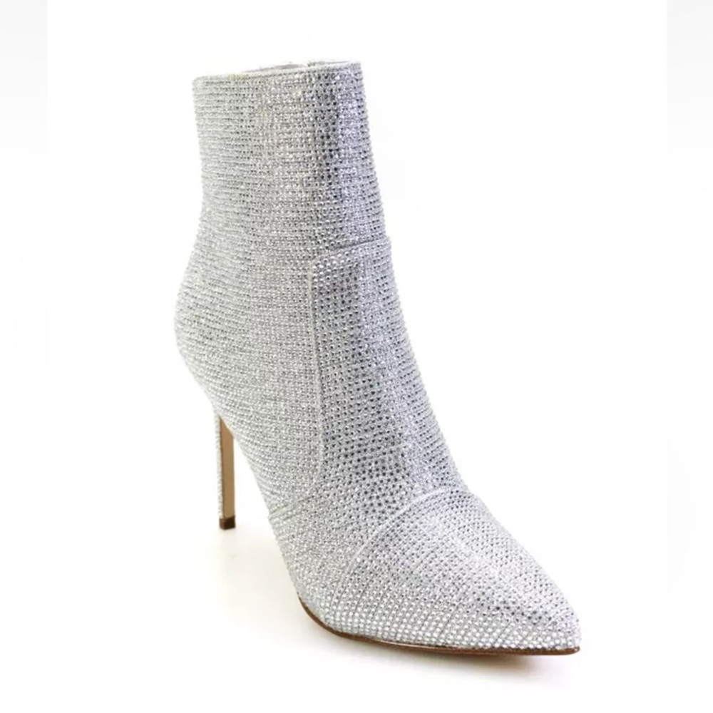 Michael Kors *Rue* silver glittery rhinestone stiletto booties boots 7.5 9